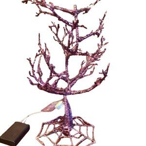 Purple Halloween Flashing Tree With Spider Web Base & LED Lights